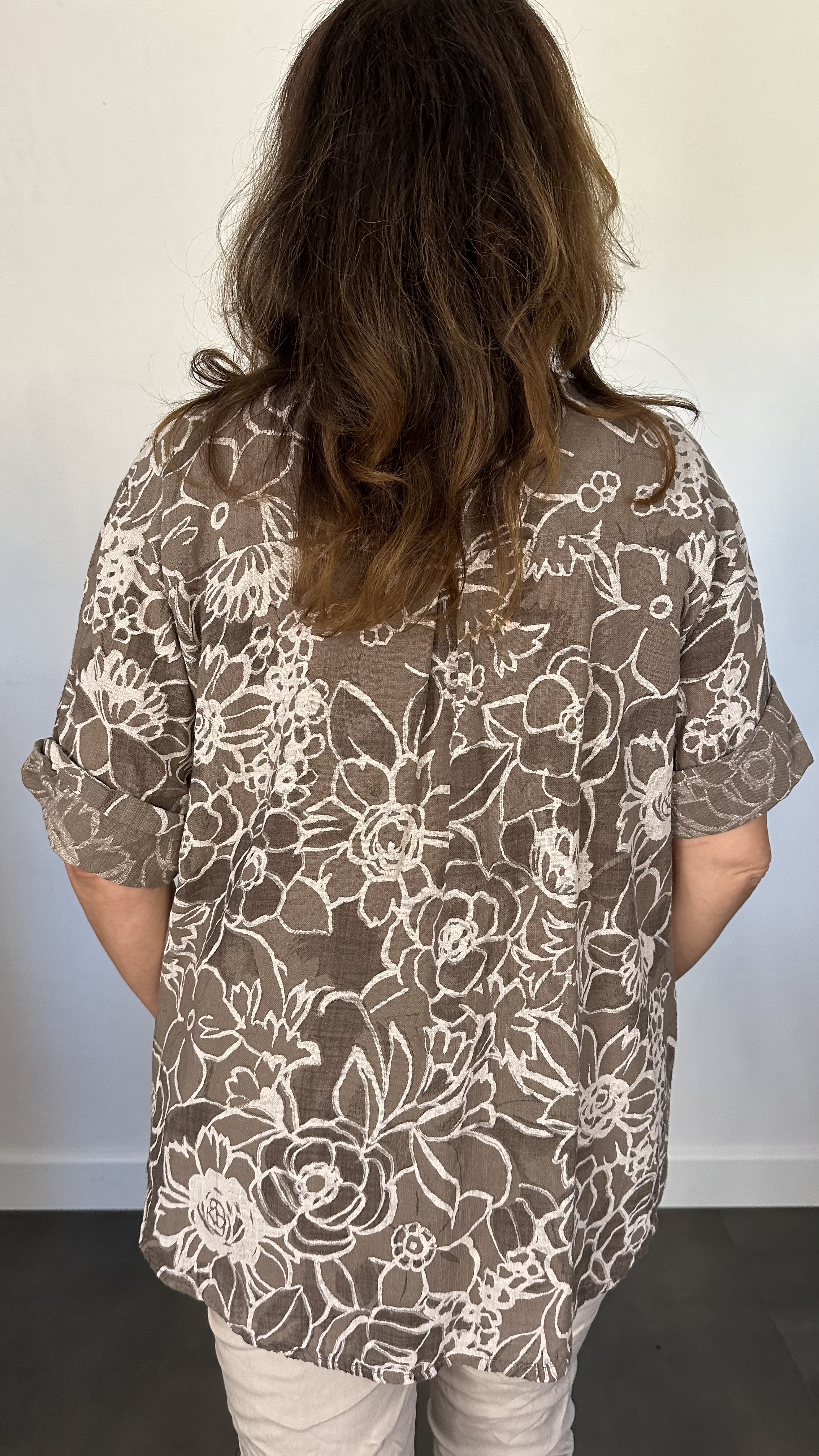 Linnenlook blouse new flower taupe