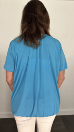 Ballon shirt travel met elastiek turquoise blauw
