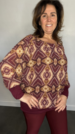Blouse met boord aztec bordeaux