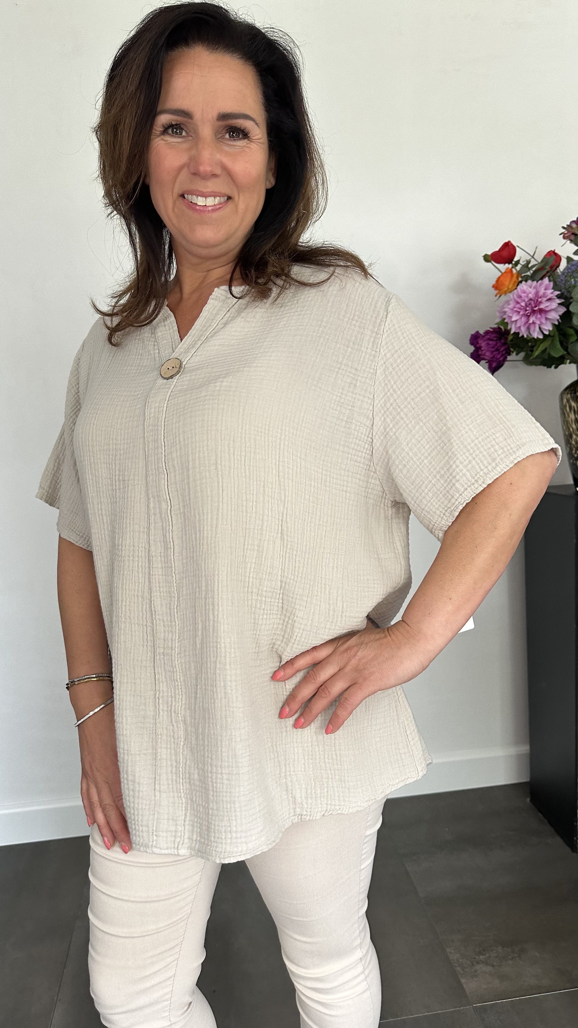 Shirt Vera met kant +SIZE zand