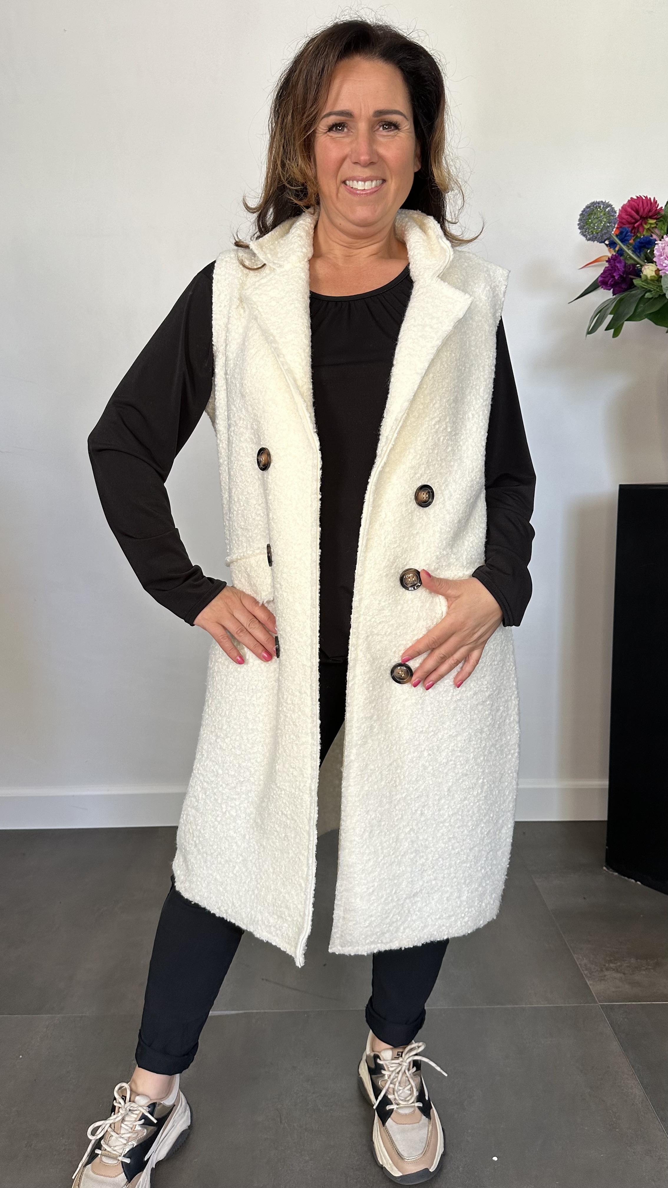 Lange teddy bodywarmer ecru