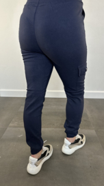Cargo stretch broek met elastiek  donker Blauw SALE