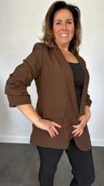 Blazer Marjan met gesmokte mouw donker bruin