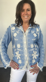 Denim blouse boho flower