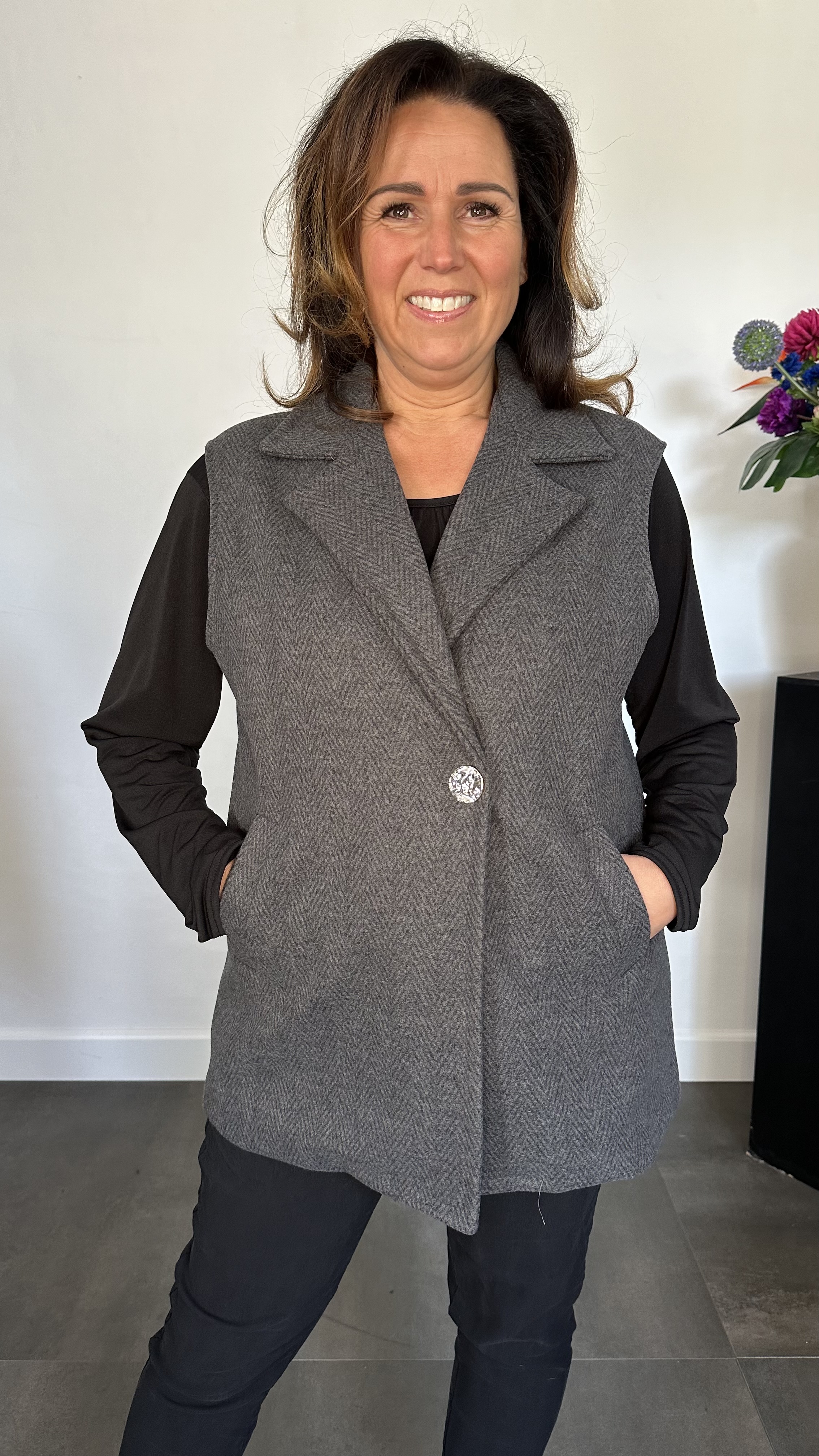 Gilet Jenny visgraad antraciet