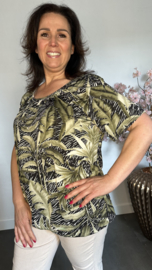 Ballon shirt met elastiek Jungle leaves army