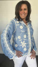 Denim blouse boho flower