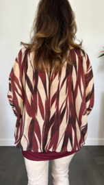 Blouse met boord lange mouw +Size Extra Bamboe bordeaux