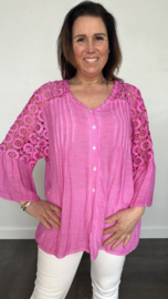 Blouse met kant Conny fuchsia +SIZE