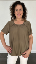 Ballon shirt travel met elastiek taupe