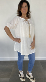 Lange blouse/ tuniek met pofmouw romy ecru
