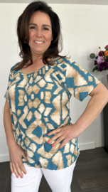Ballon shirt met elastiek inca turquoise (+size)
