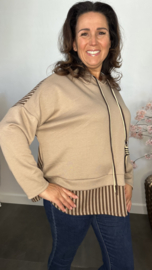 Sweater met capuchon /streep Taupe