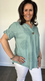 Geborduurde blouse Belle zeegroen