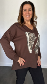 Sweater glitter gymp donker bruin