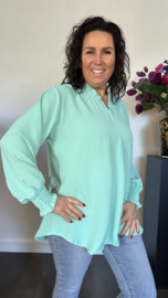 Crepe blouse Leonie met ruche Mint