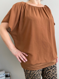 Blouse met boord korte mouw  +SIZE cognac
