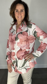 Stretch blouse travel gebloemd oud roze