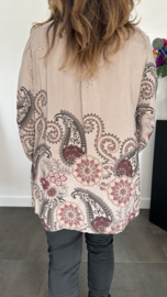 Blouse paisley met knoopjes taupe/wijnrood