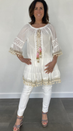 Ibiza tuniek broderie met kant ecru
