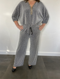 Glitter broek met strik en wijde pijp zilver