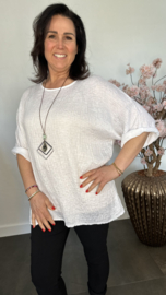 Wafel shirt met glans +ketting Ecru