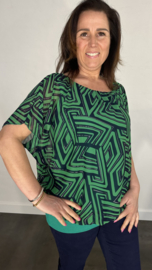 Blouse met boord labyrinth zilver spot marine/groen