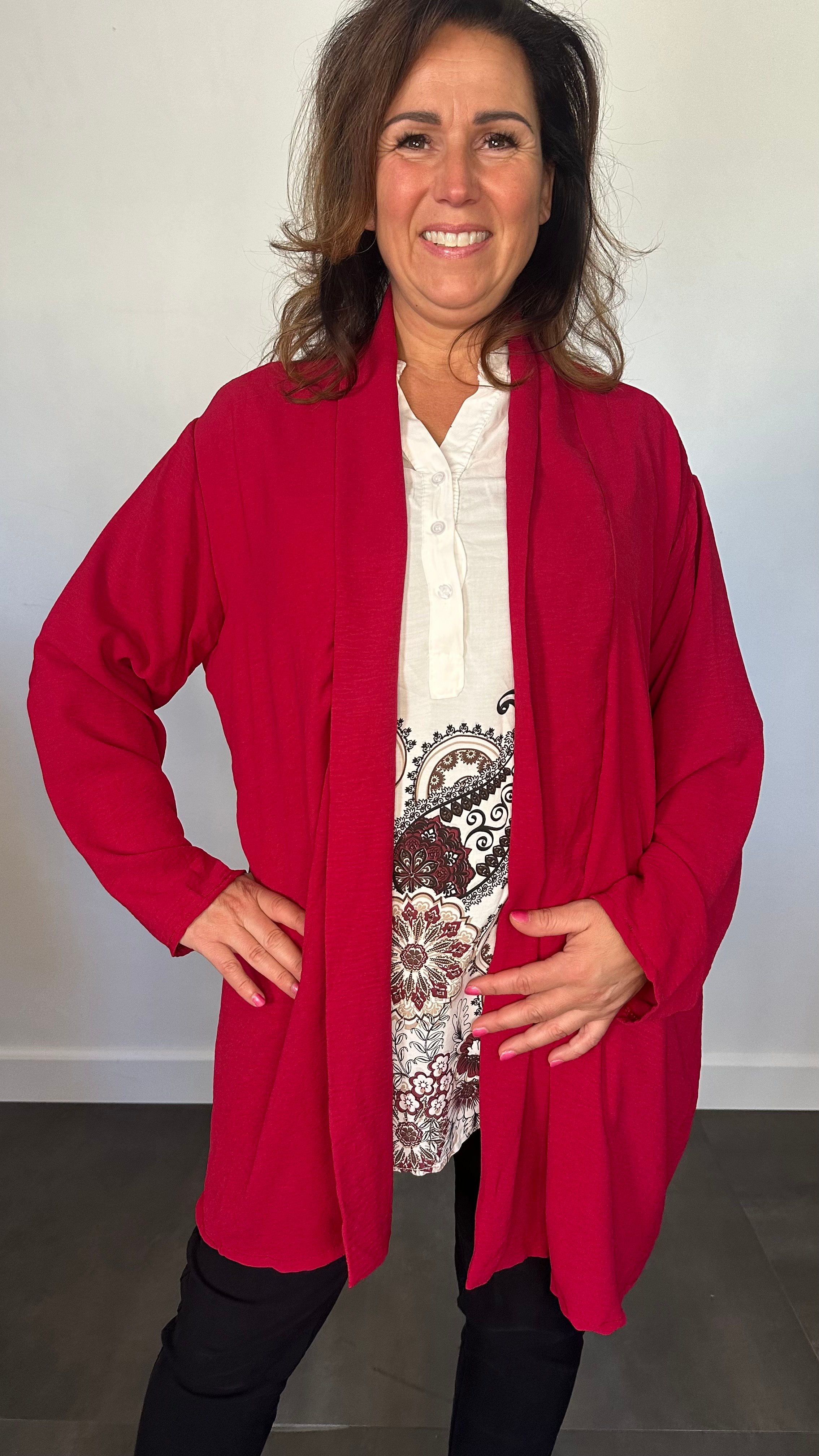Crepe vest met sjaalkraag rood