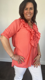 Blouse met ruche Sara koraal