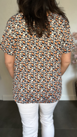Ballon shirt met elastiek Small leaves peach