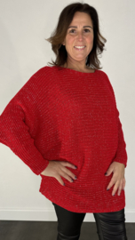 Grof gebreide trui met zilver bling rood