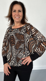 Blouse met boord zebra wave zwart