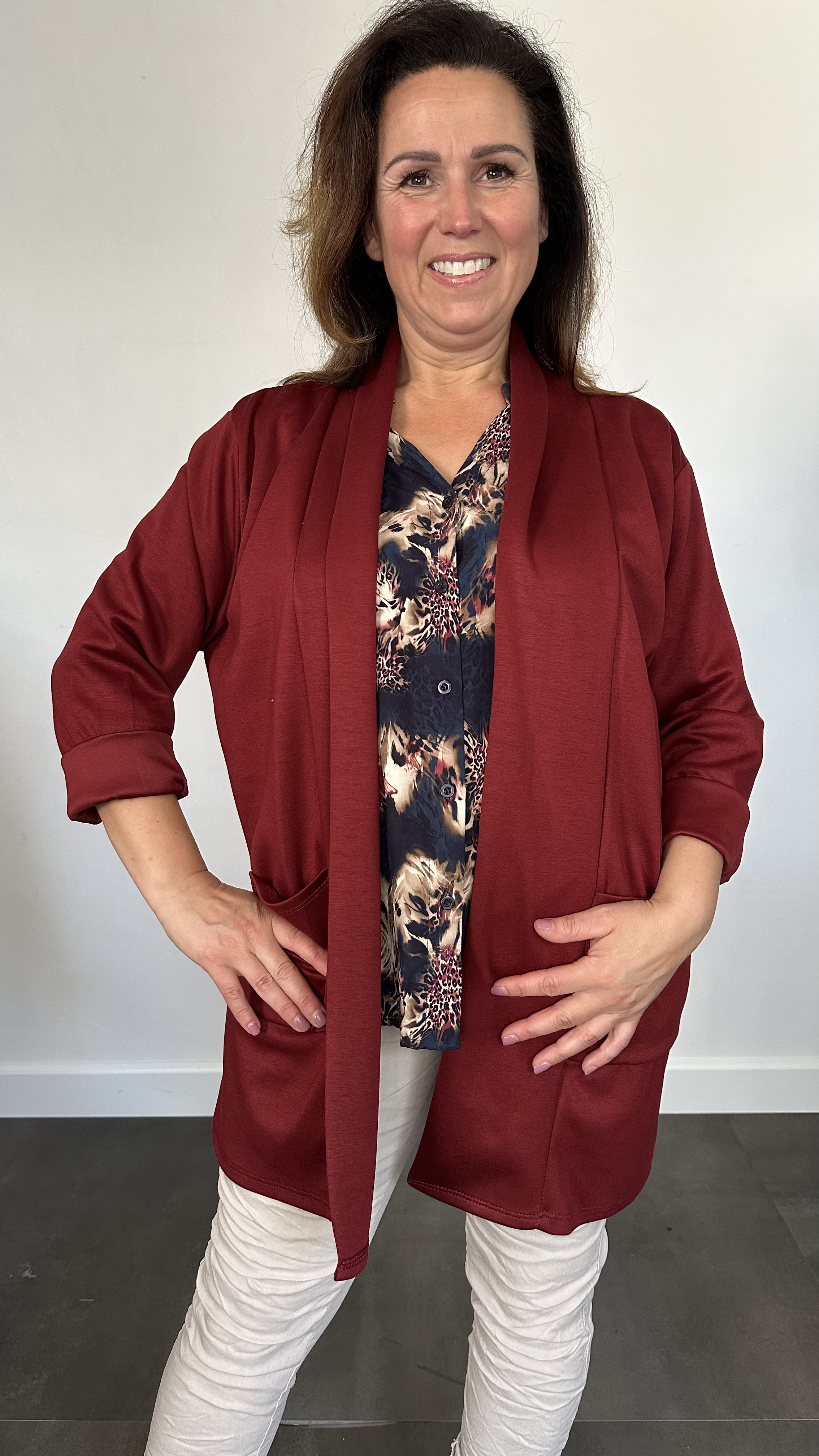 Blouse animal mix met 3/4 pofmouw marine