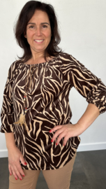 Velvet top met elastiek zebra bruin