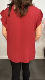 Shirt Britt met knopen en ruche Bordeaux