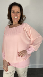 Blouse met boord lange mouw roze/ peach