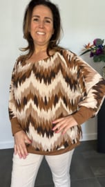 Blouse met boord lange mouw +Size Extra zigzag cognac