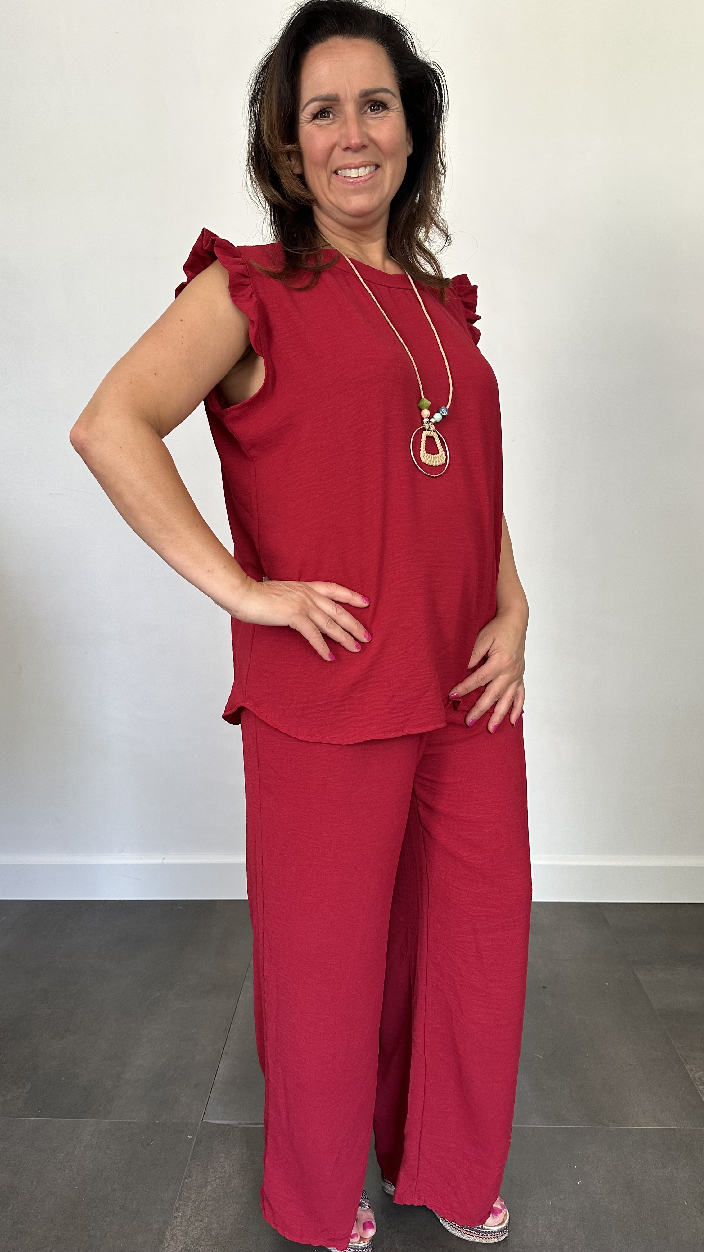 2-Delig pak Mia met ruche & ketting bordeaux