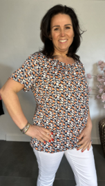 Ballon shirt met elastiek Small leaves peach