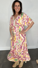 Lange jurk met elastiek Wilma panter fuchsia