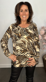 Ballon shirt met elastiek panter/tijger camel