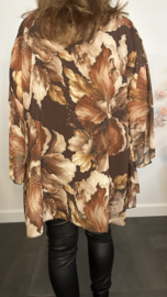 Voile blouse Camellia gebloemd Bruin