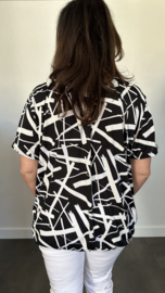 Ballon shirt met elastiek fantasy zwart/wit (+size)