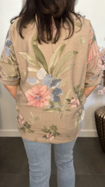 Blouse gebloemd met knoop Taupe