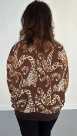 Blouse met boord curly panter bruin