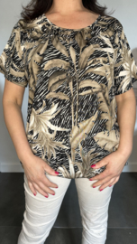 Ballon shirt met elastiek Jungle leaves taupe