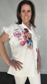Blouse met ruche Lady Teddybeer pink SALE