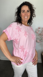T_shirt met geborduurde bloemen Roze