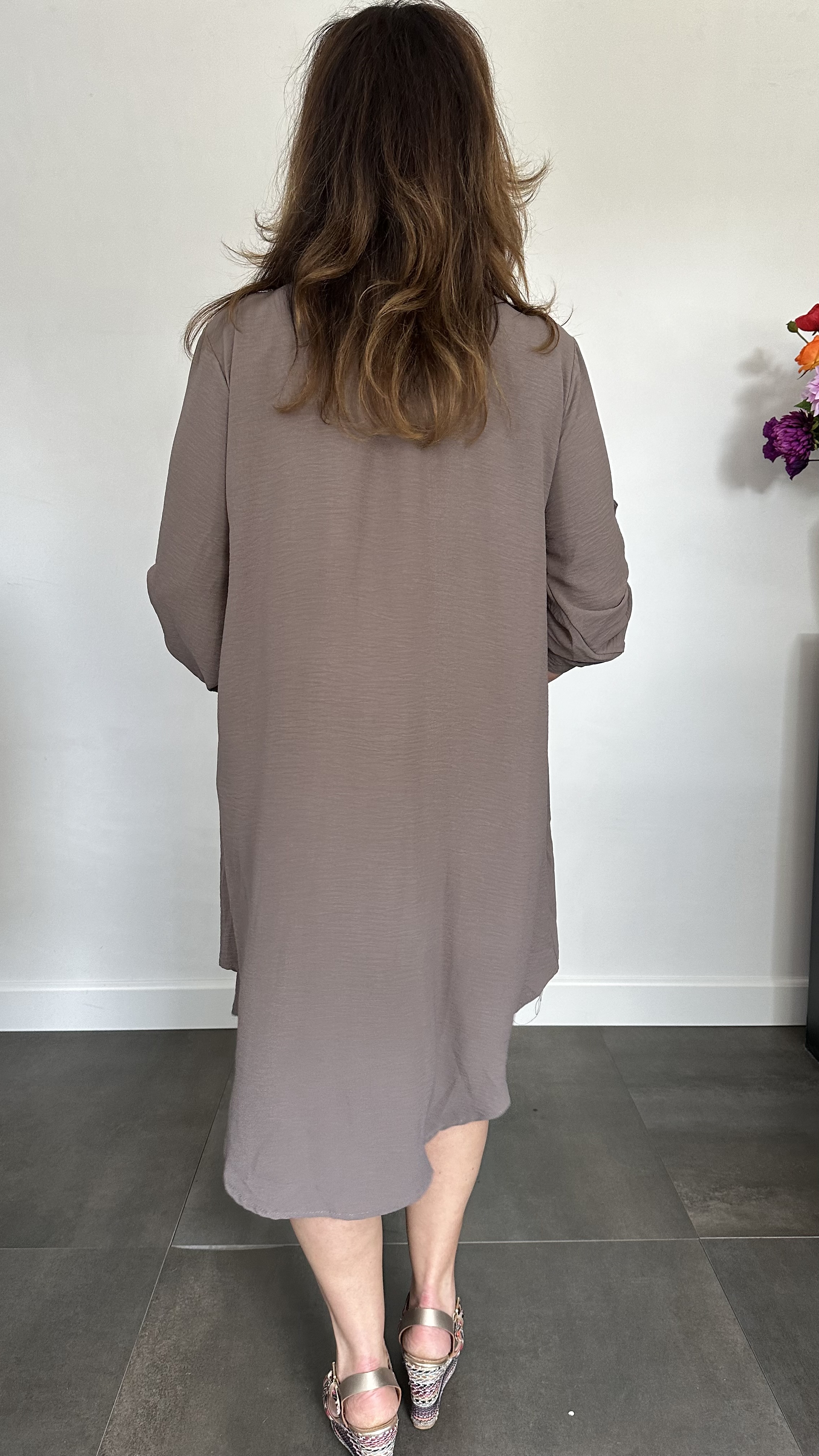 Blouse/ jurk crepe taupe