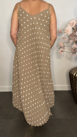 Plisse jurk Polka Dot met spaghettibandjes Taupe